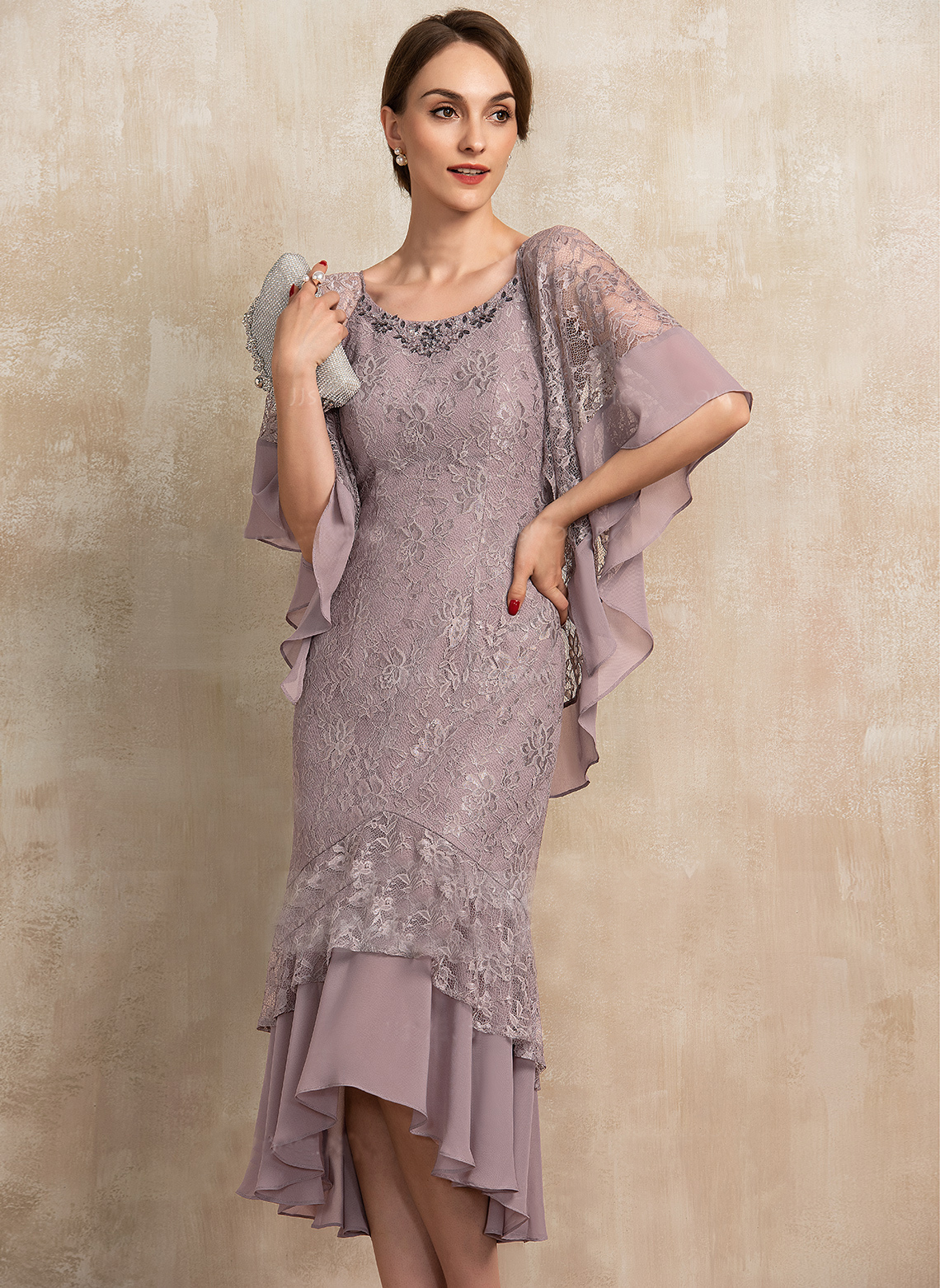 vintage mother of the bride dresses with wrap lace appliqued wedding guest dress tea length women formal outfit