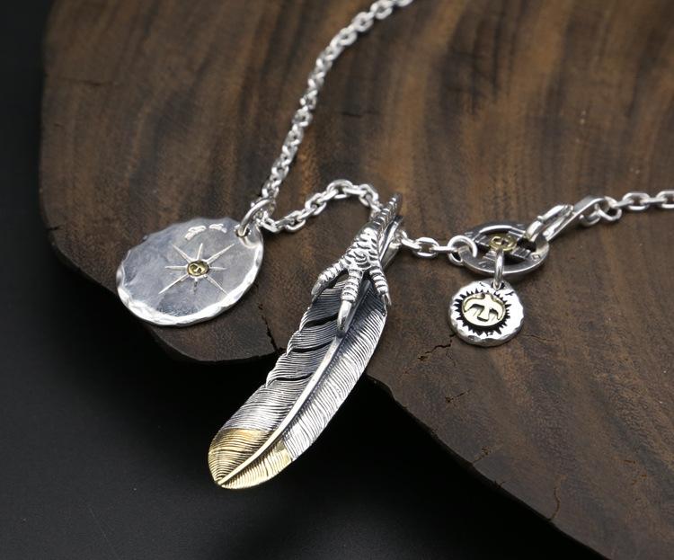 925 sterling silver fine jewelry antique silver Japanese vintage hand-made designer necklaces feather & eagle claw pendants