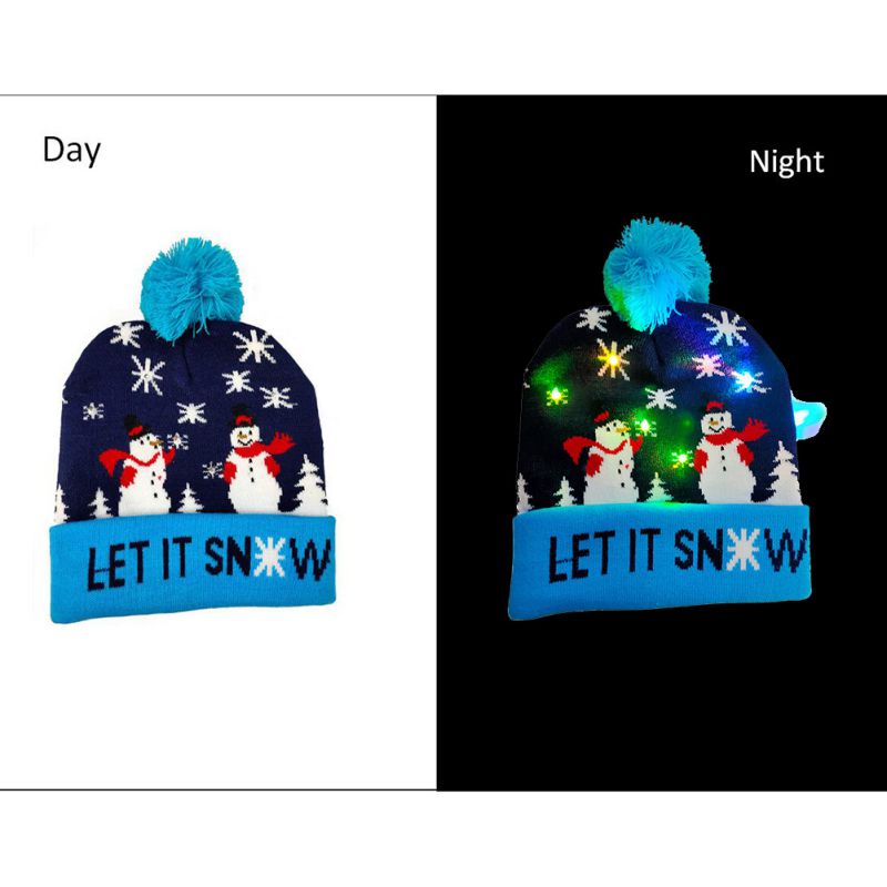 Christmas Decorations 1PCS Outdoor Sport Running Knitted Hats Cute LED Light-up Xmas Knit Beanie Adults Caps