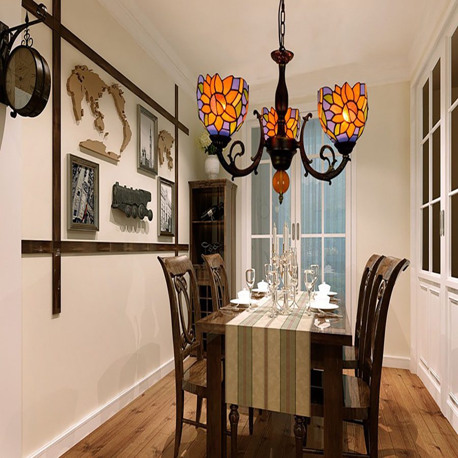 Stained Glass Chandelier Flower Pattern White European Retro Living Room Chandelier Bedroom Kitchen Fairy Lamp Can Be Customized