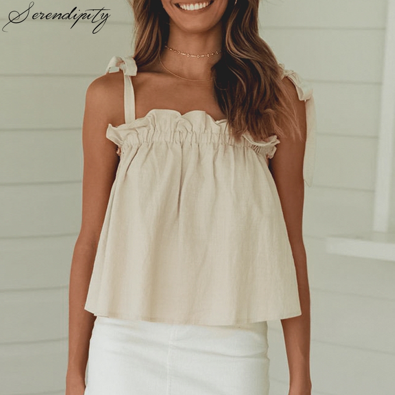 SRDP Casual ruffle women summer tank tops Spaghetti strip lace up female crop tops caims Holiday plus size solid beach top 2020, Beige
SRDP Casual ruffle women summer tank tops Spaghetti strip lace up female crop tops caims Holiday plus size solid beach top 2020, Beige