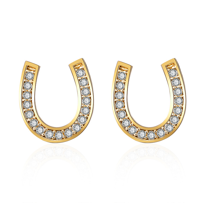 New Fashion Fine Quality White Gold CZ Zircon Horseshoe U Letter Stud Earrings Girls Creative Tiny Earring Studs Jewelry Gifts Wholesale