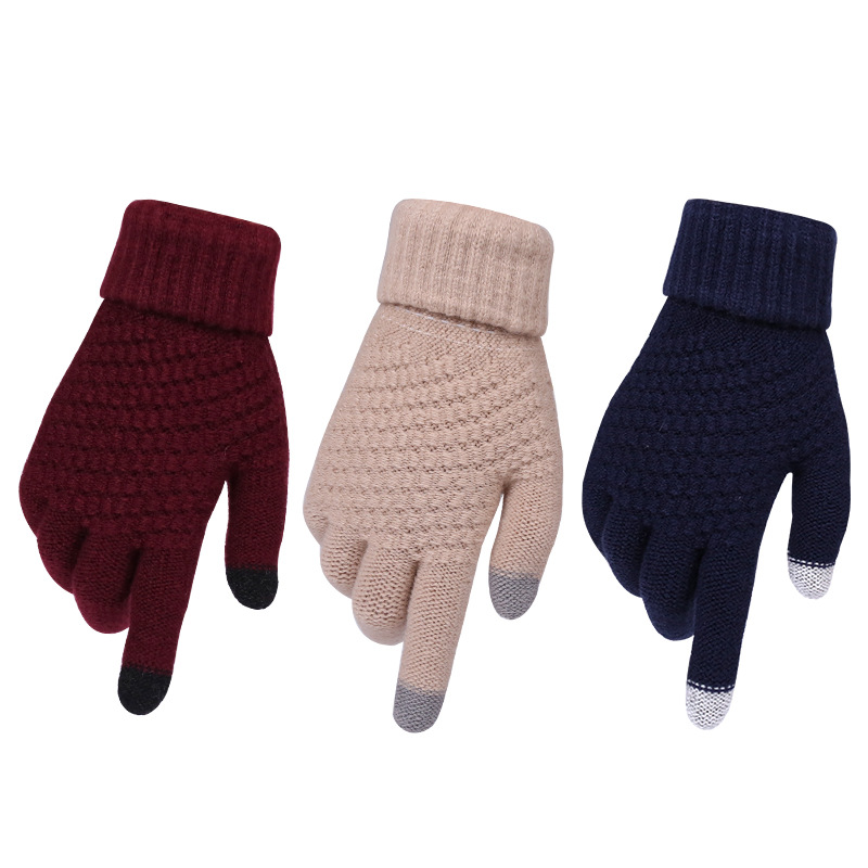 2020 Winter Touch Screen Gloves For Women Men Warm Stretch knitted Mittens Imitation Wool Full Finger Black White Gloves