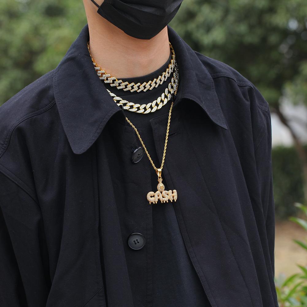 New guys Gold Stainless Steel Bling Diamond US Dollar Sign Money Cash Letters Pedant Necklace Hip Hop Rapper Club Jewelry Gifts for Men