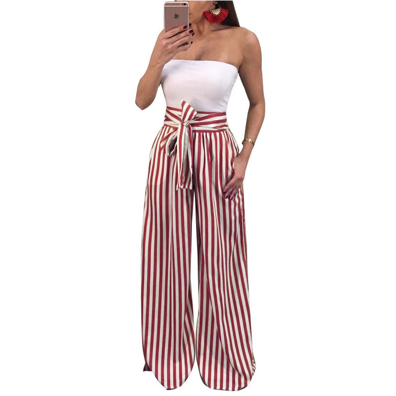 Summer Women Palazzo Pants Wide Leg Pants High Waist Plaid Striped Loose Pants Office Ladies Trouser Women Elegant Trousers