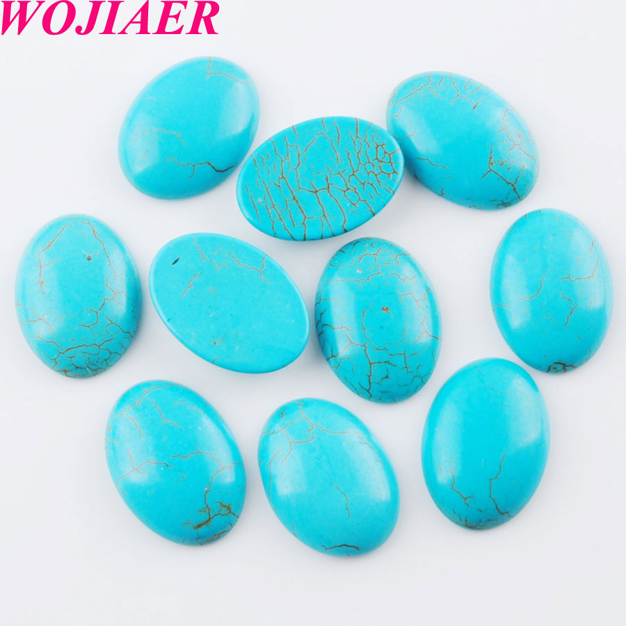 WOJIAER Natural GemStone Turquoises Cabochon Oval Clear CAB Beads No Drilling Hole for Jewelry Making DIY Pendant Ring BU817