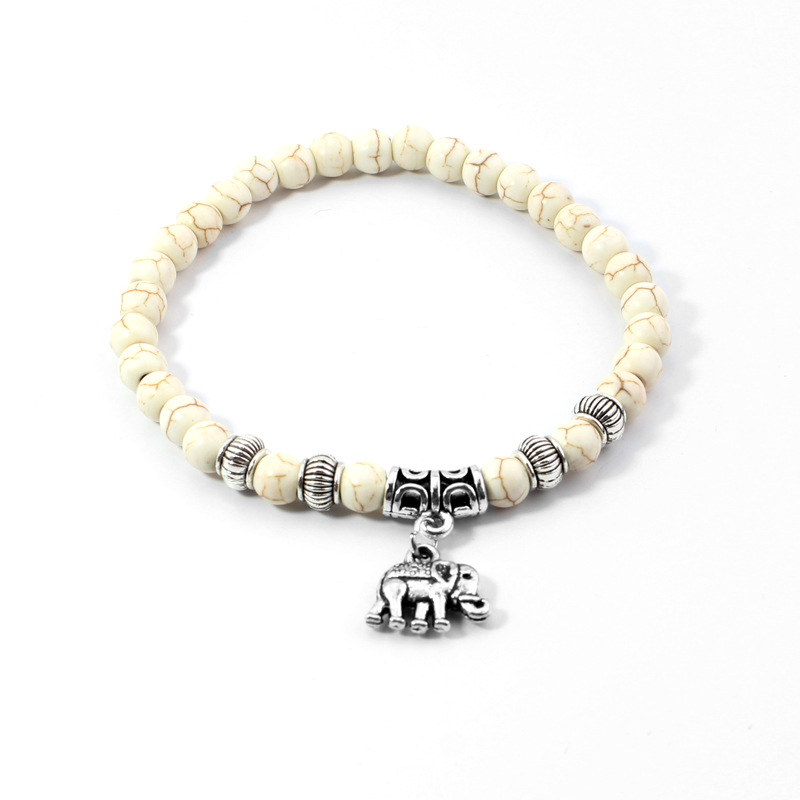 12PCS Fashion Natural Stone Beaded Howlite Turquoise Elephant Buddha Beads Yoga Bracelet Chakra Crystal Beads Charms Bracelets Jewelry