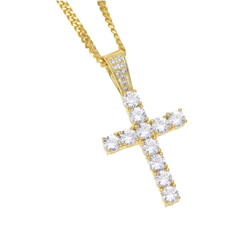Hip Hop Cross Pendant Necklace With 60cm Chain For Men and Women Copper Iced Out Cubic Zircon Bling Men Jewelry N340