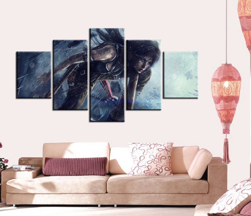 5pcs/set Unframed Rise of the Tomb Raider Laura in the Rain Poster Print On Canvas Wall Art Painting For Living Room Decor