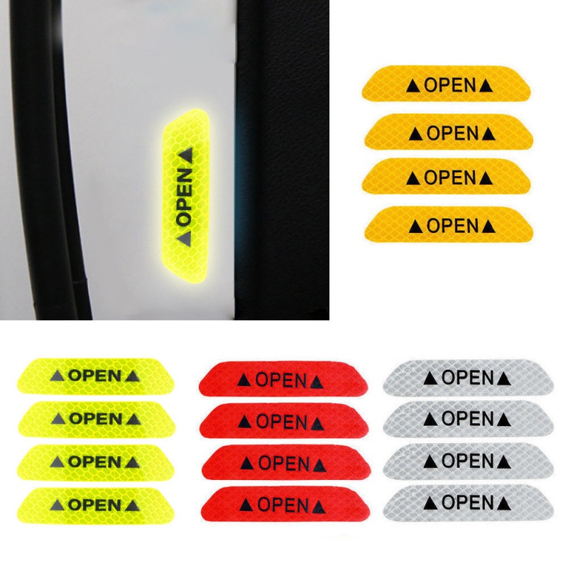 Universal 4Pcs/Set Car Door Stickers Waterproof DIY OPEN Reflective Tape Warning Mark Reflective Notice Auto Accessories