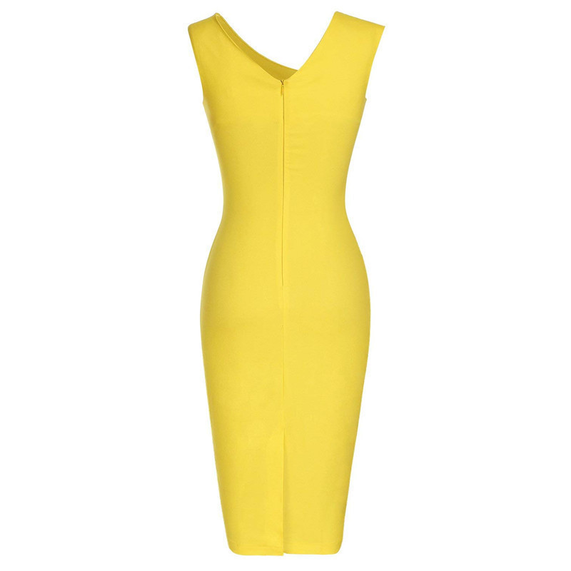 Womens Retro Sleeveless Slim Business Pencil Dress Ladies Vintage Solid Color Sheath Cocktail Party Bodycon Dresses GMX190708