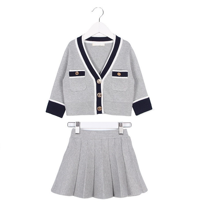 Yorkzaler Elegant Girls 2pcs Outfits Long Sleeve Striped Cardigan&Solid Skirt Princess Kids Clothing Set Spring Casual Clothes