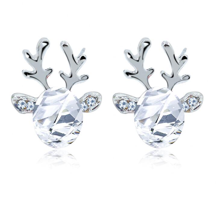 Women Xmas Gift Elegant Jewelry Christmas Pearl Deer Earrings Reindeer Ear Stud GB1353