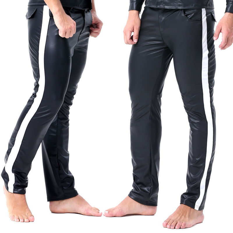 Mens Pants Striped Side PU Leather Bodybuilding Fitness Elastic Trousers Casual Sports Joggers Pants Stage Clubwear Streetwear, Black
Mens Pants Striped Side PU Leather Bodybuilding Fitness Elastic Trousers Casual Sports Joggers Pants Stage Clubwear Streetwear, Black