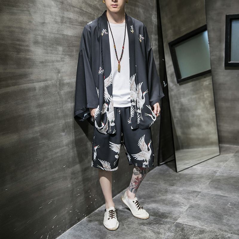2020 Summer Retro Chinese Style Men's Sun-Proof Clothing Two Piece Suit Loose Casual Japaneses Kimono Top Knee-length Pants Suit, Black
2020 Summer Retro Chinese Style Men's Sun-Proof Clothing Two Piece Suit Loose Casual Japaneses Kimono Top Knee-length Pants Suit, Black