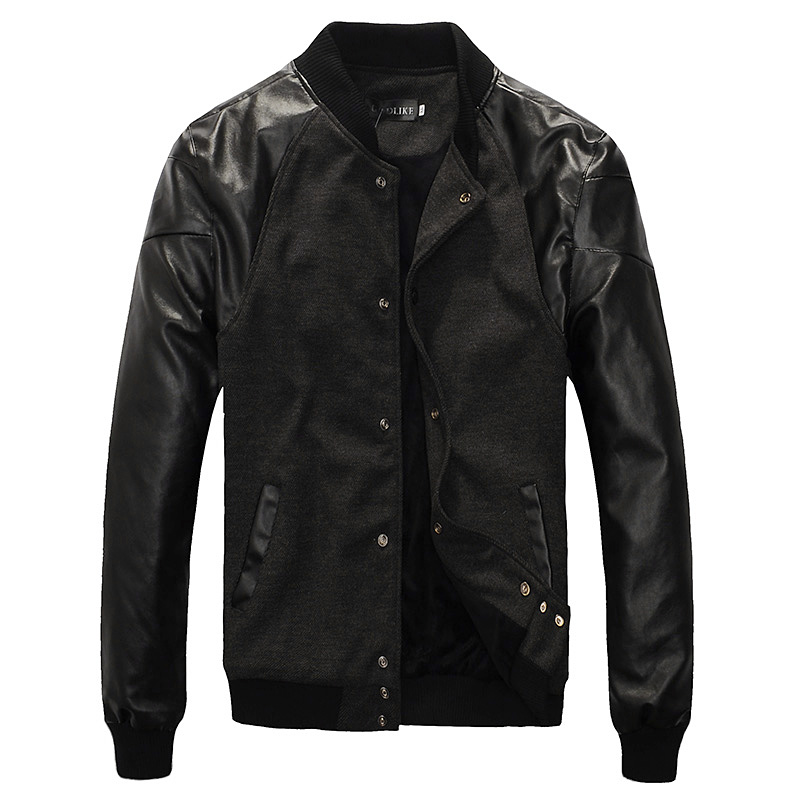 Mens Jackets Spring Autumn Fashion Casual Leather Sleeve Spliiced Single Breasted Baseball Jacket Coat Plus Size Men, Thick black
Mens Jackets Spring Autumn Fashion Casual Leather Sleeve Spliiced Single Breasted Baseball Jacket Coat Plus Size Men, Thick black