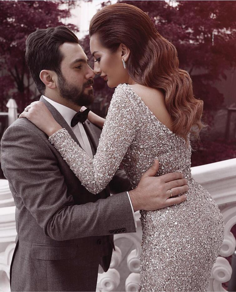 2019 Sexy Evening Dresses With Sparkling Sequins Long Sleeves V Neck Plus Size Celebrity Gown Dubai Formal Prom Party Gowns Red Carpet