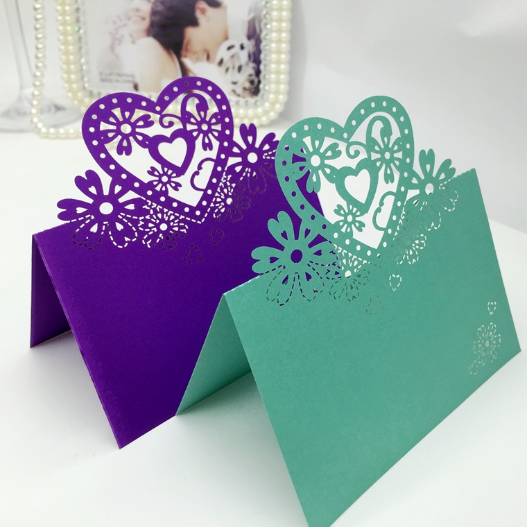 Laser Cut Place Cards Hearts Flowers Paper Carving Name Card For Party Table Decorations Seating Place Cards Weddings