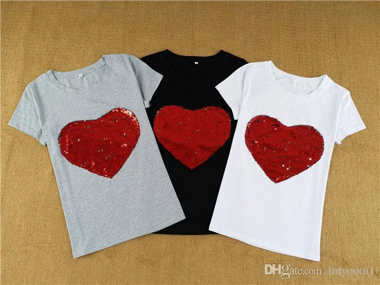 2020 high quality lady top Womens t shirt Heart Sequins O Neck Long Sleeve T Shirt Harajuku Ladies Tops Streetwear Women Clothes tee shirt
