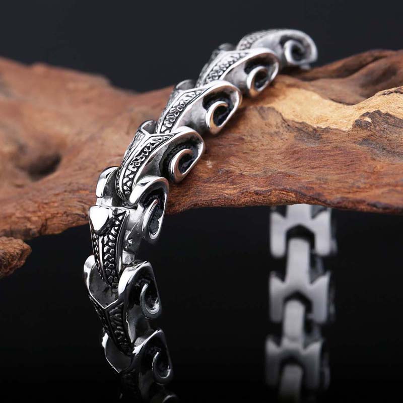 Snake Shape Pattern Chain Bracelet Men's Ancient Silver 316L Stainless Steel Titanium Steel Bangle Jewelry