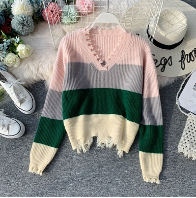 V-Neck Women tassel Sweaters patchwork Striped Lazy Sweater women Autumn Winter loose casual Female pullover Tops TB3026, Beige
V-Neck Women tassel Sweaters patchwork Striped Lazy Sweater women Autumn Winter loose casual Female pullover Tops TB3026, Beige