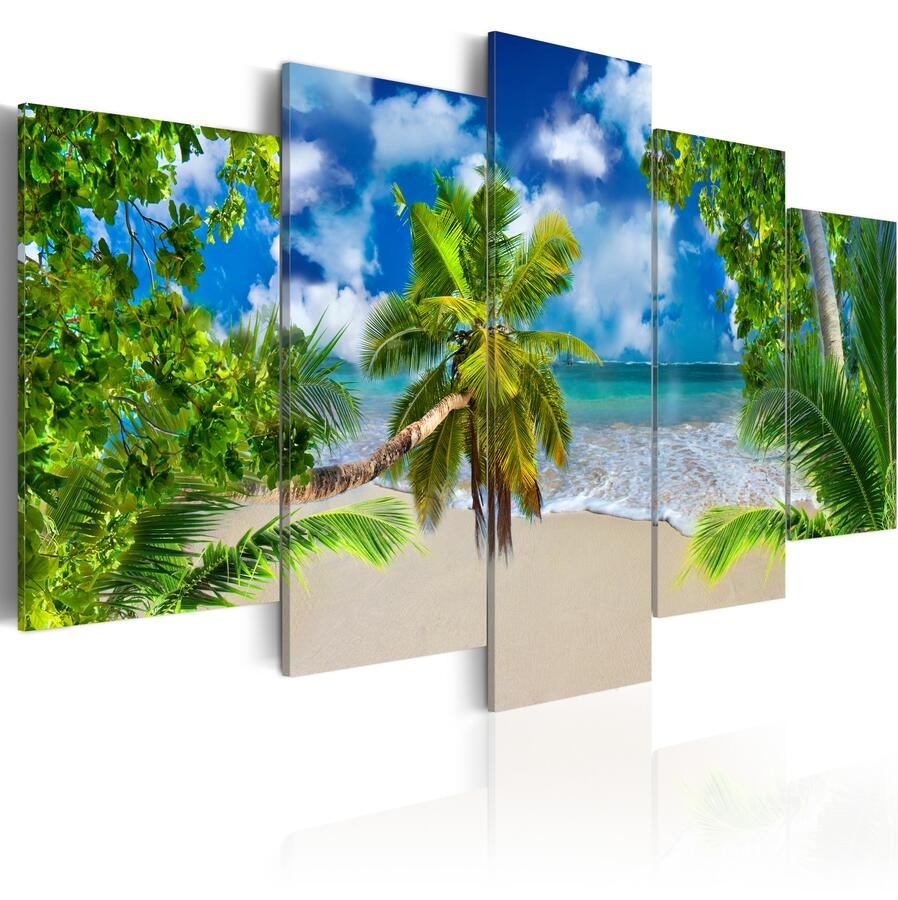 ( No Frame)5PCS/Set Modern Scenery Beach Summer Time Art Print Frameless Canvas Painting Wall Picture Home Decoration