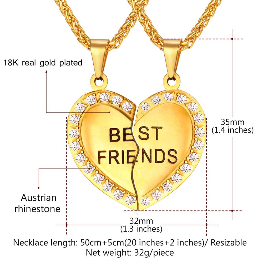 Fashion- Couple Pendant Forever Best Friend Heart Necklace Gold Plated Stainless Jewelry Necklace Girlfriend Brother Necklace P821