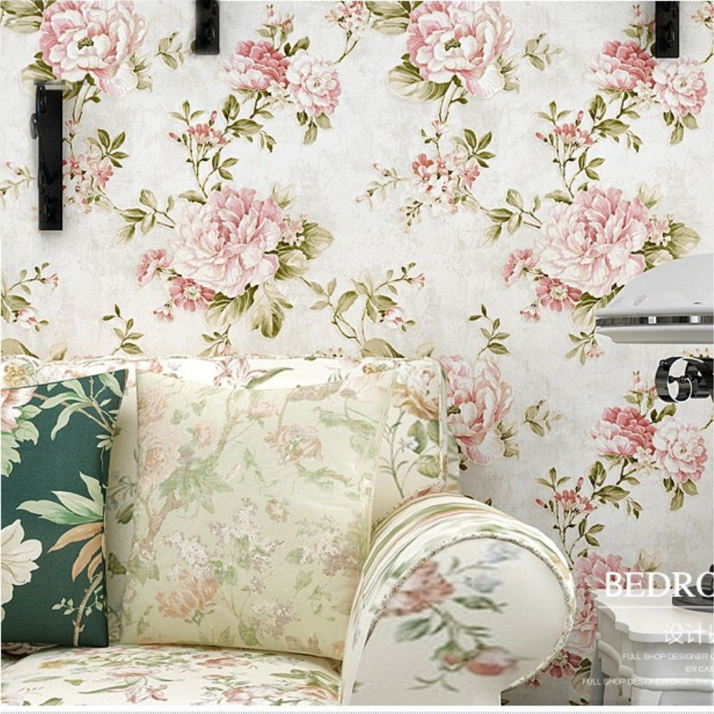 American country retro pastoral plain large flower non-woven TV wallpaper roll warm bedroom wedding room living room wall decor covering