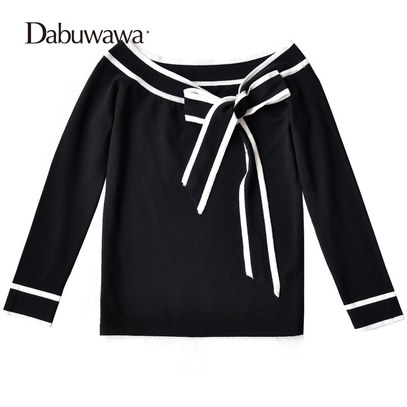 Women's Sweaters Dabuwawa Autumn Fashion Women Sweater Slim Knitwear Patchwork Cotton Pullover Long Sleeve Jumper With Bow #D17CJS012