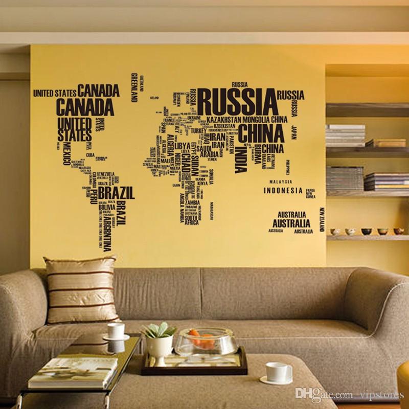 Big letters world map wall sticker decals removable world map wall sticker murals map of world wall decals art home decor280K1973067