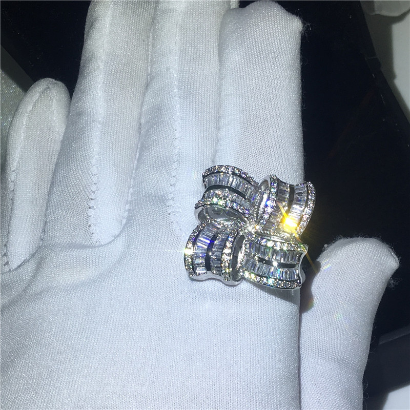 Handmade Big Flower Jewelry 925 Sterling silver ring Diamond Party wedding band rings for women Gift