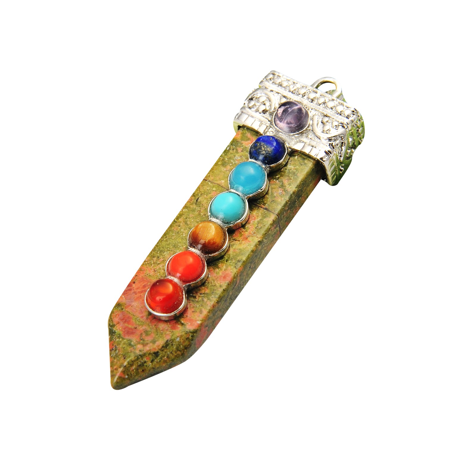 Seven chakras sword-shaped pendants for men and women meaning popular fashion 2019