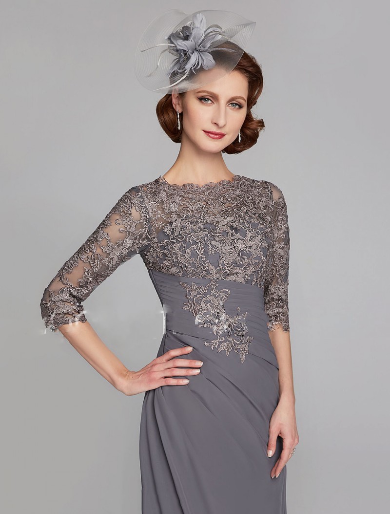Chic Plus Size Mother Of The Bride Dresses Half Sleeves Jewel Neck Empire Waist Mother Of Groom Dress Chiffon Mermaid Evening Gowns