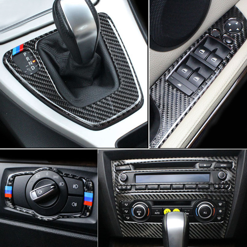Carbon Fiber For BMW 3 Series E90 E92 E93 Interior Gearshift Air Conditioning CD Panel Door Armrest Cover Trim Sticker Car Accessories