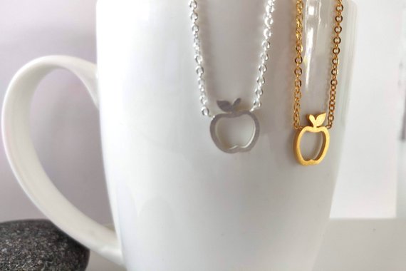 5PCS Hollow Outline Funny Simple Geometric Fruit Apple Shape Pendant Chain Necklaces for School Mentor Teacher Women Graduation Gifts