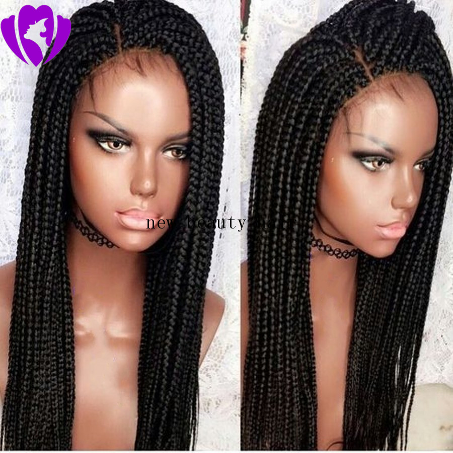 Free shipping Long black Twist Braids wig brown/blonde Synthetic box braided Lace Front Wigs With baby hair for Women