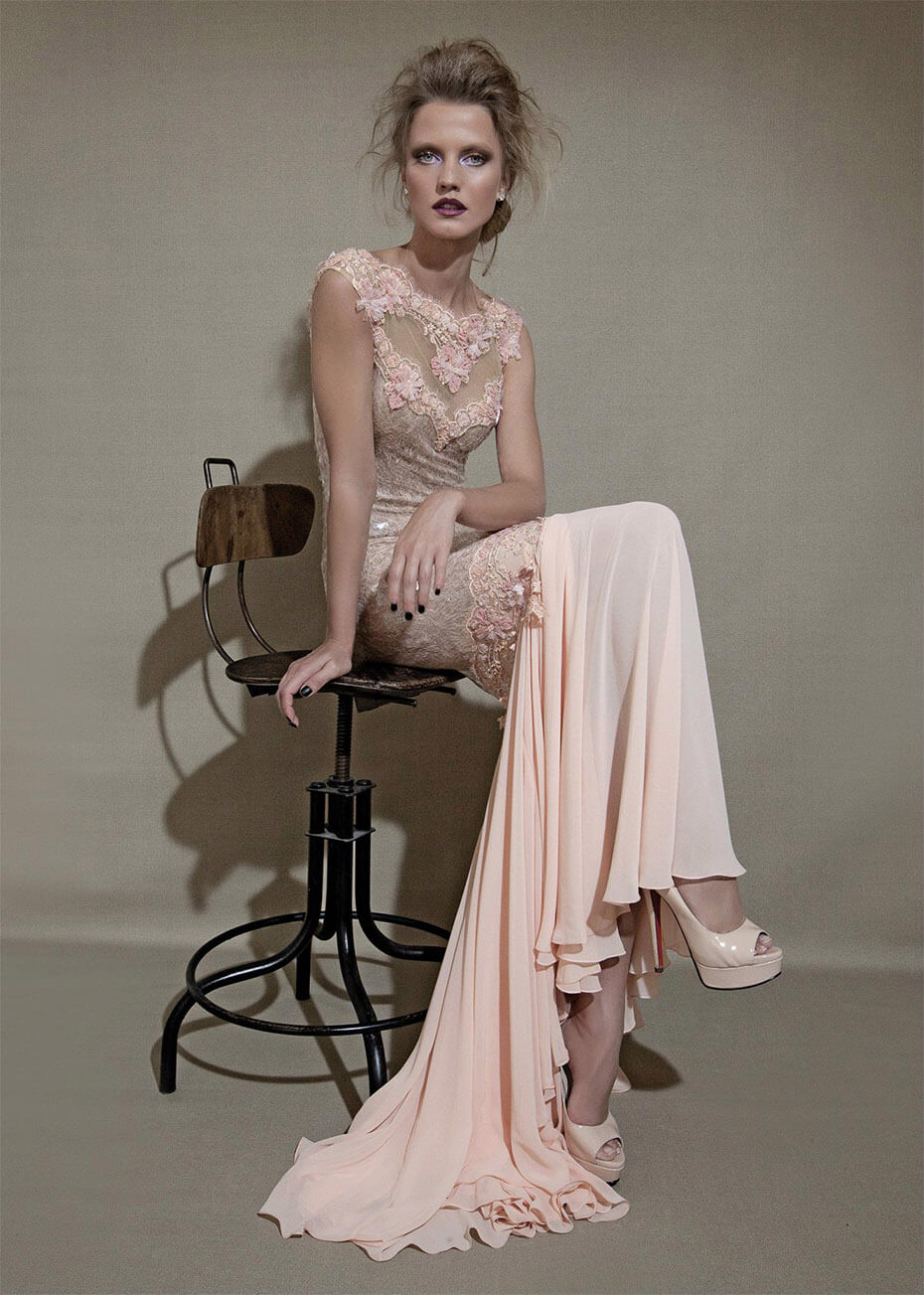 Dany Mizrachi Mermaid Prom Dresses Art Deco-inspired Neck Sparkly Sequins Lace Appliqued Formal Party Evening Dresses