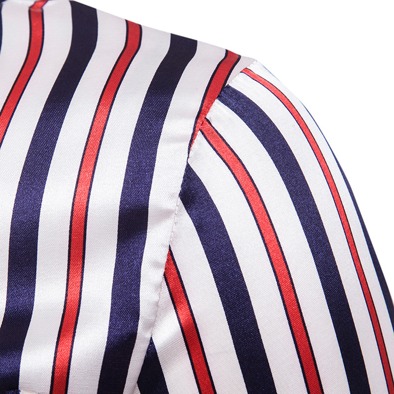 Men's Shirts Night Club Shirt Type Personal Bright Face Vertical Stripe Hundred Sets Men's Leisure Collar Long Sleeve Shirts