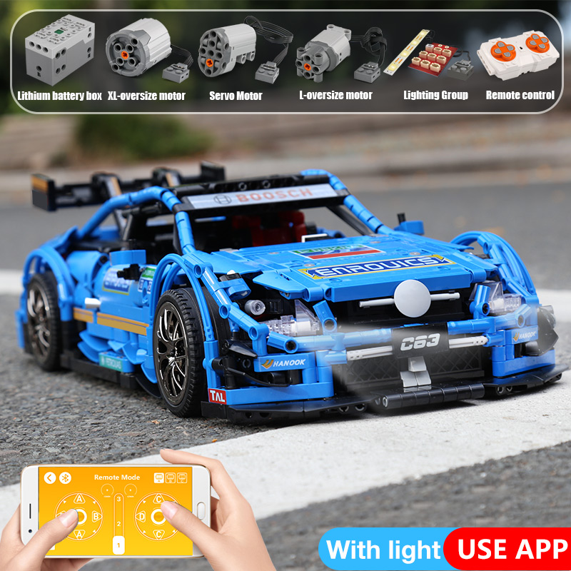 MOC-6687 Blue Sport Racing Car Set With Battery Motor Building Blocks 13073 Technic Series App Control Children Education Christmas Gifts Birthday Toy