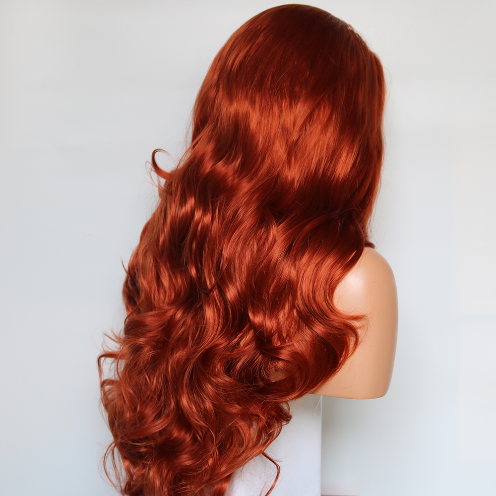 180density Copper red Wig With Baby Hair High Temperature Glueless Wavy orange color Synthetic Lace Front Wigs For Black Women cosplay