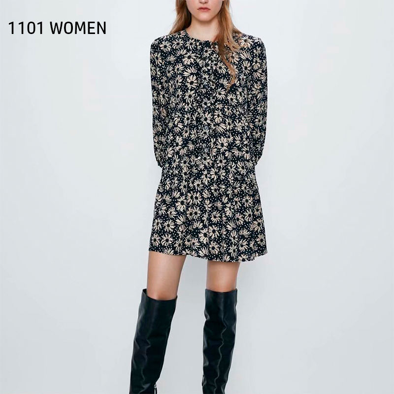 NEW Spring women black floral print O-Neck three quarter sleeve above knee dress female fashion casual clothes
NEW Spring women black floral print O-Neck three quarter sleeve above knee dress female fashion casual clothes