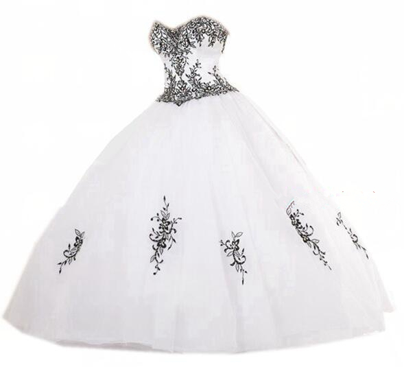 2019 White Black Embroidery Quinceanera Dresses 15 Formal Floor-Length Ball Gown Celebrity Formal Party Gown Vestidos De 15 Anos QC1286