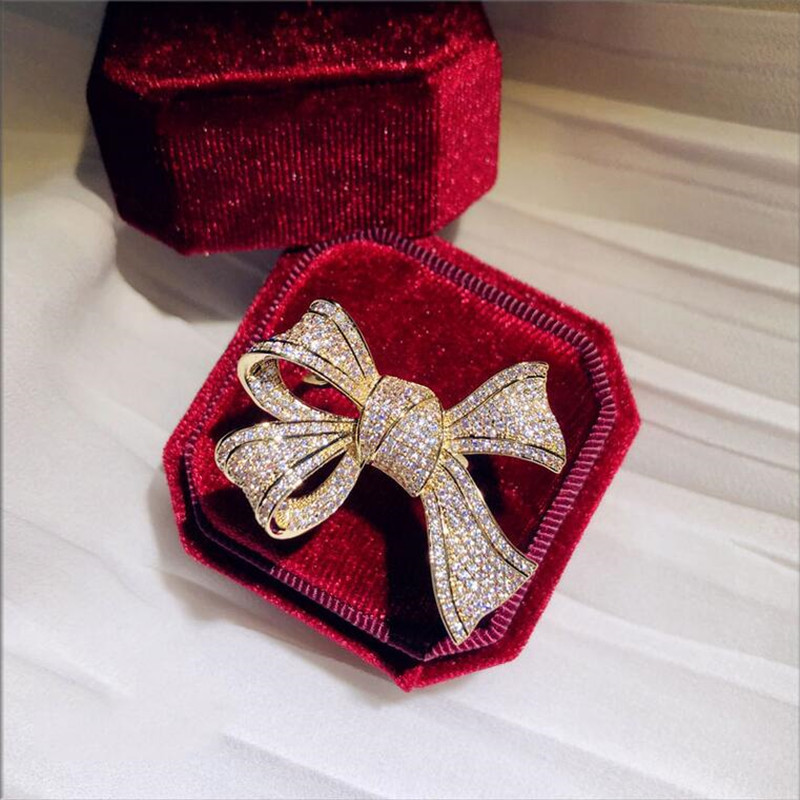 Top Brand Hot Sale Stunning Luxury Jewelry Fine Jewelry 925 Sterling Silver&Gold Fill Pave White Sapphire CZ Diamond Women Wedding Bow Ring