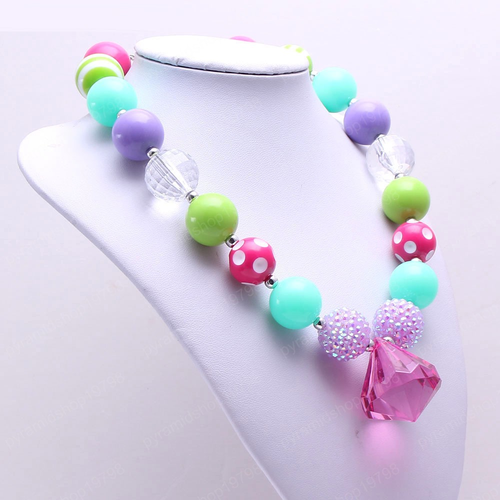 Cute Girls Child Chunky Beads Necklace Bracelets Set Colorful Bubblegum Chunky Jewelry Set For Baby Kids Gifts