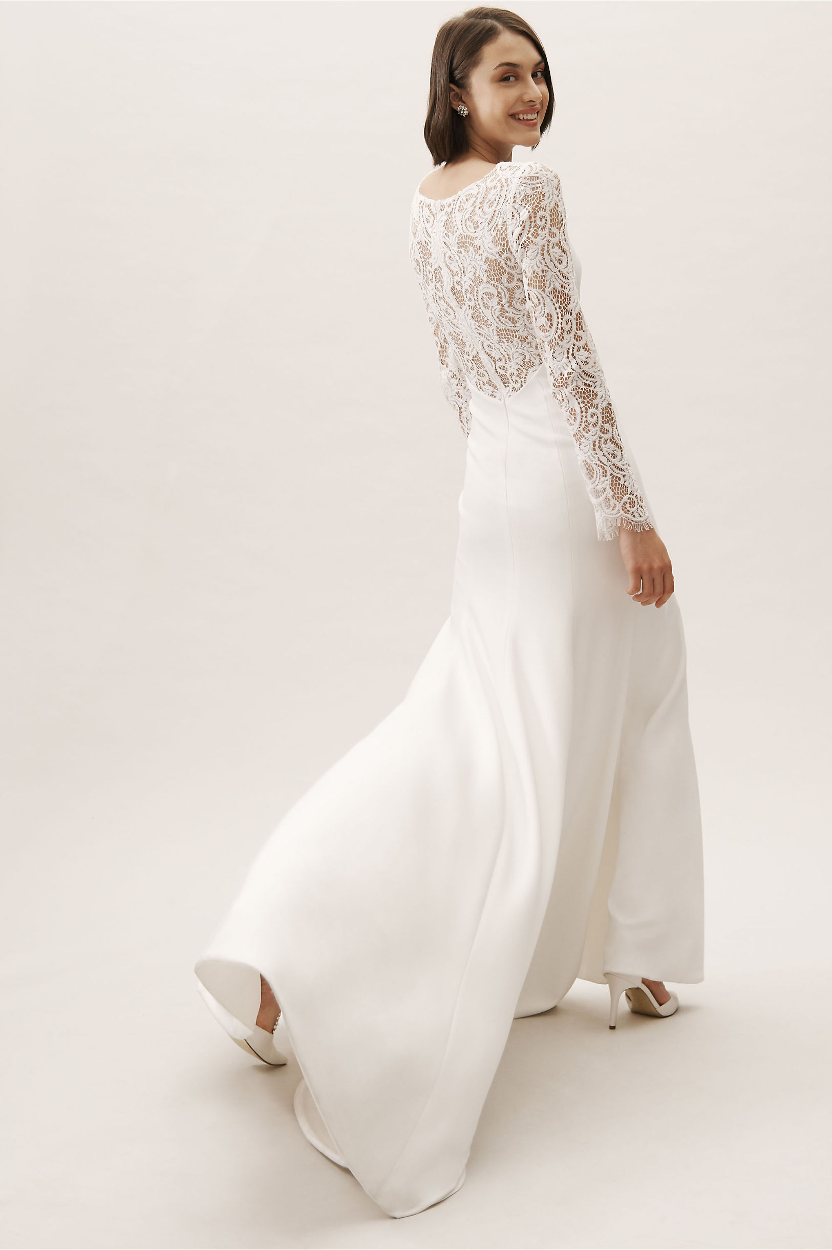 BHLDN Mermaid Dresses Jewel Neck Long Sleeves Satin Sweep Train Plus Size Wedding Dress Custom Made Beach Bridal Gowns