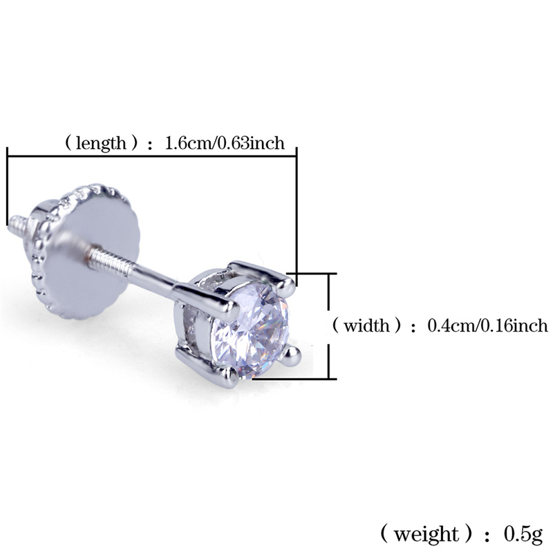 4mm 6mm 8mm Men Women Gril Hip Hop Screwback Stud Earrings New White Zircon Earrings Jewelry Whole