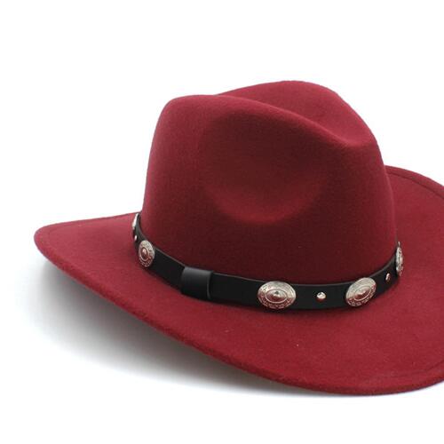 Rollup Large Brim Wool Felt Hats Women Men Western Cowboy Hat With Punk Leather Belt Jazz Cap