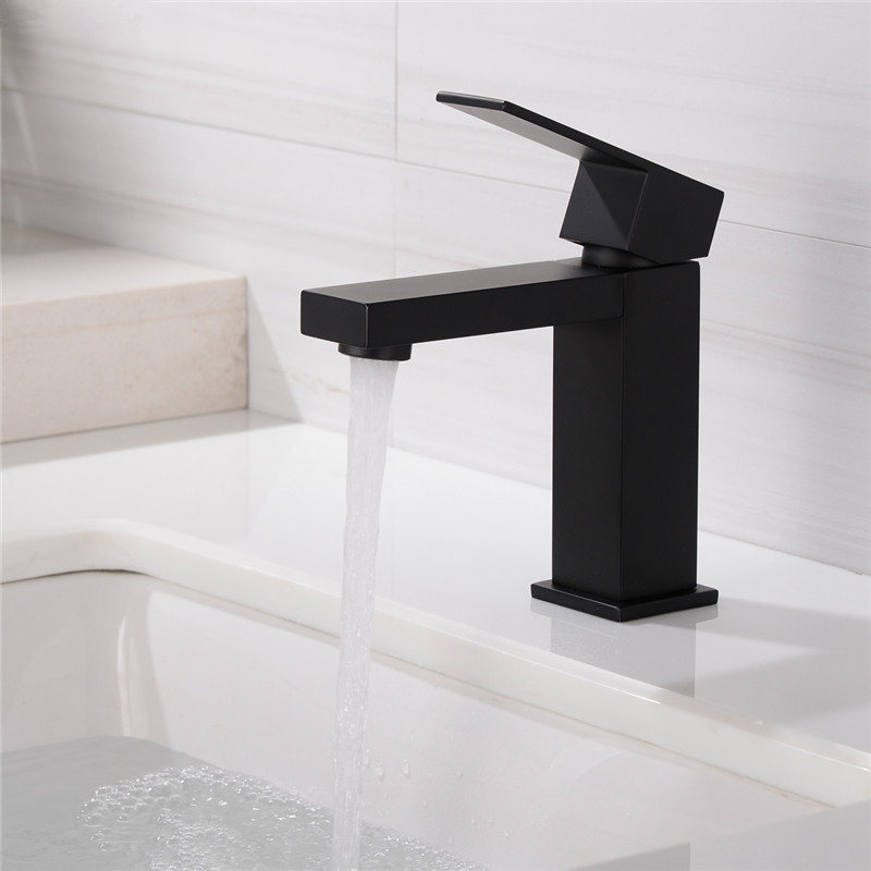 Bathroom Faucet Solid Brass Electroplating Black Basin Faucet Cold and Hot Water Mixer Single Handle Square Tap