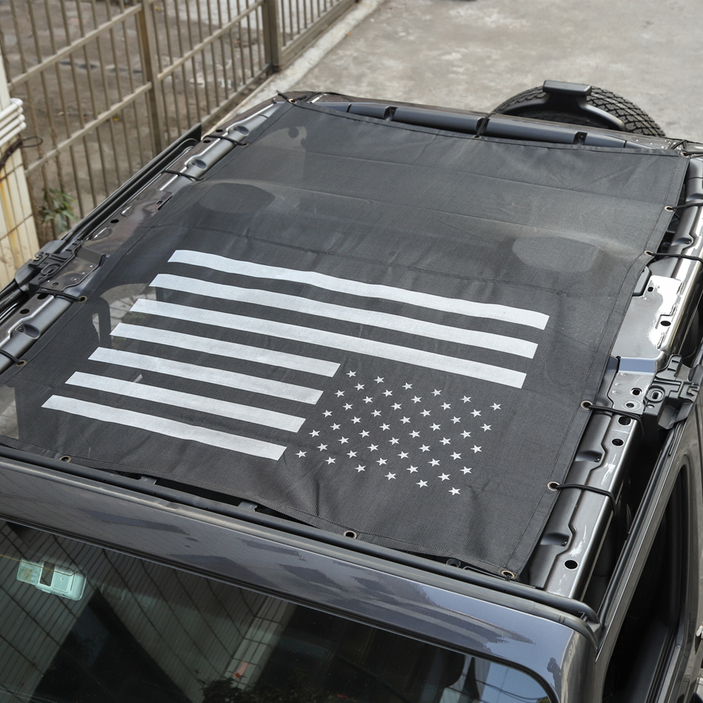 Black Mesh Sunshade Roof SunShade Net (US Flag) For Jeep Wrangler JL JLU 2018-2025 up 4Door Auto Exterior Accessories