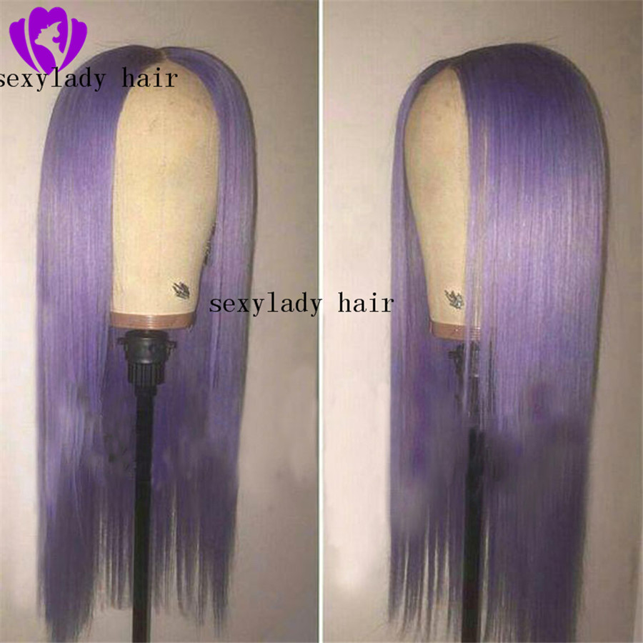 Purple Natural Full Hair Wigs Long Silky Straight 180% density Synthetic Lace Front Wig For Women